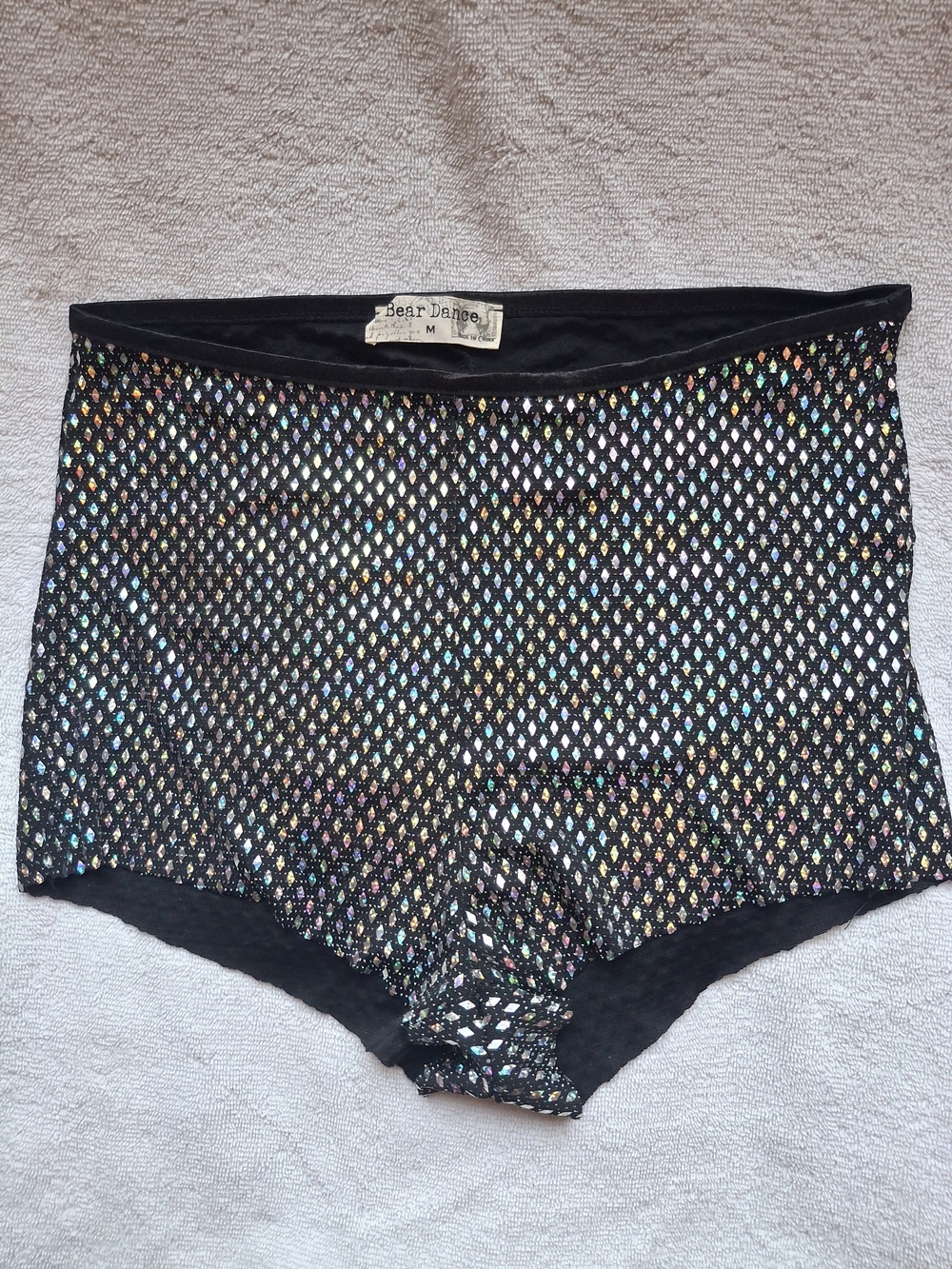 Bear Dance Black High-Waist Holographic Diamond Rainbow Shorts Sz M Costume